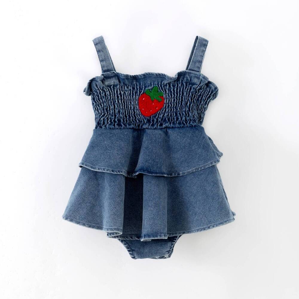 NEW RYLEE FAITH DESIGNS girls strawberry baby romper in denim